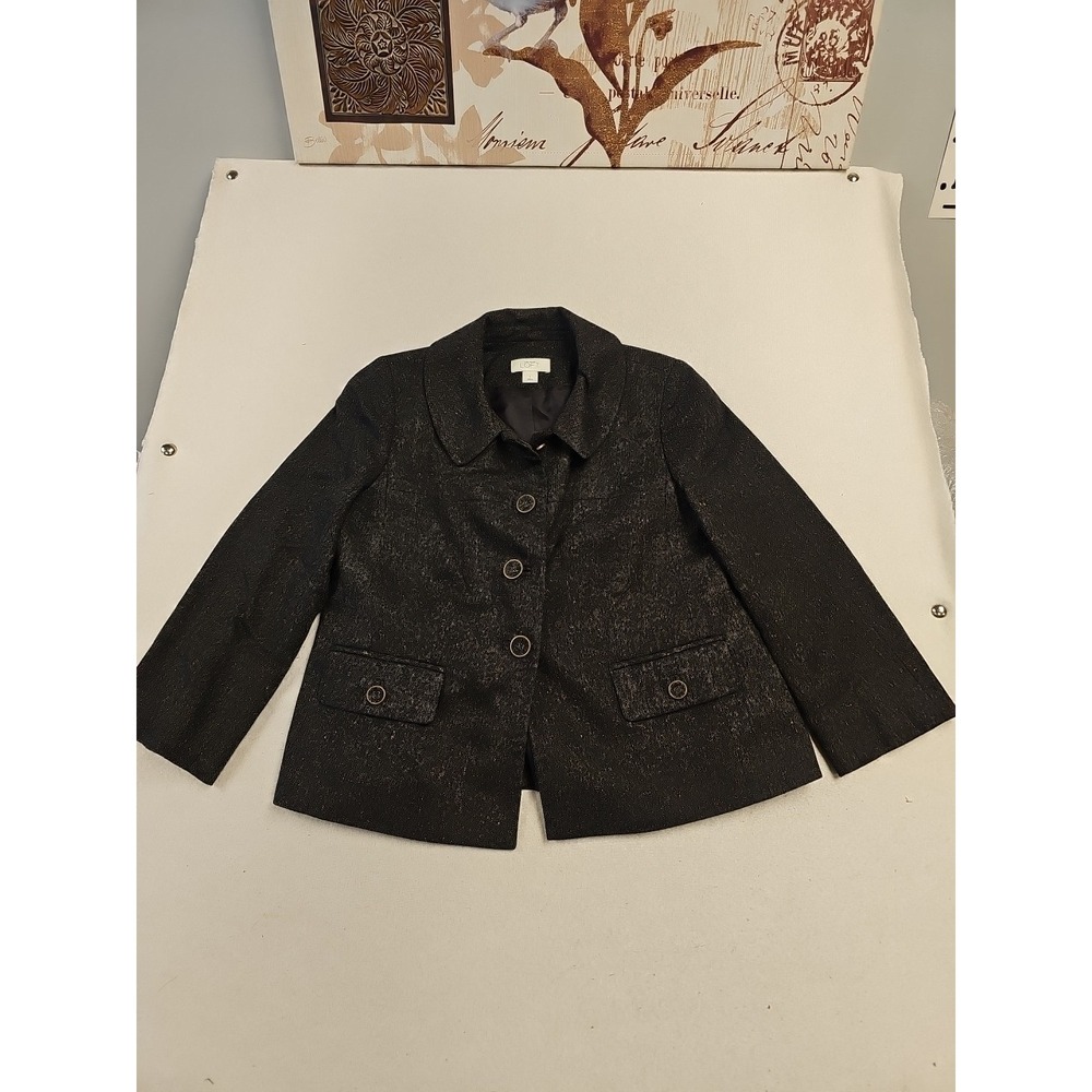 Loft Women's Jacket 6 Brown Long Sleeve Wool Four Button Pockets Lined